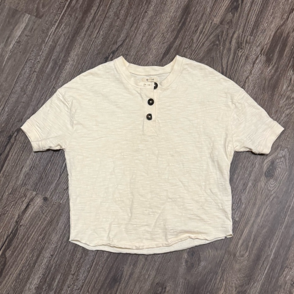 Madewell Women’s Raw Edge Henley Tee Shirt Button Down Cream Sz XXS - Picture 2 of 6